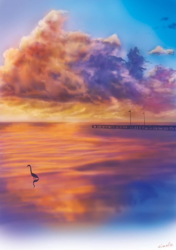 夕焼けと雲と海と 背景絵の練習12 にくきゅうblog